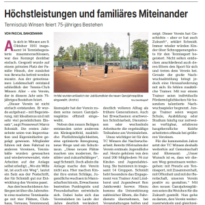 Artikel des Westkreis-Journal über das 75-jährige Bestehen des TCW